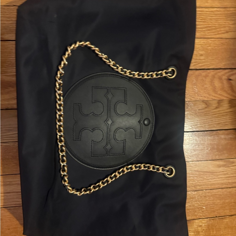 Black Tote Bag with Gold Chain